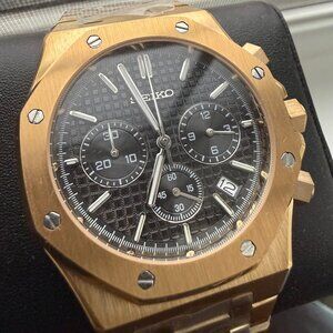 custom gold royal oak seiko mod chronograph watch